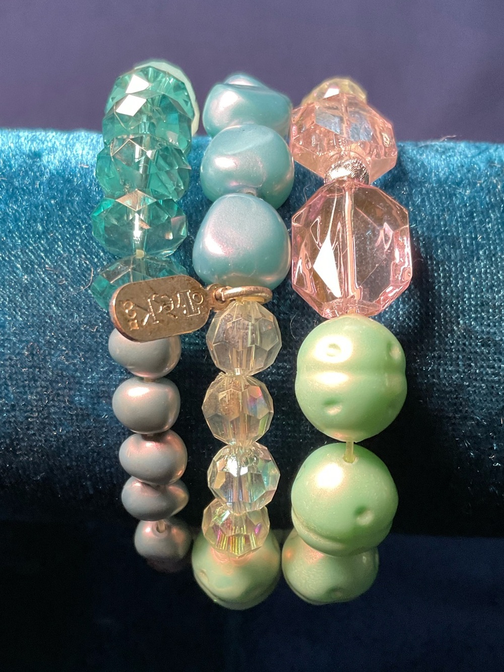 Beaded Stretch Bracelet Set - Pastel Aqua, Mint & Pink